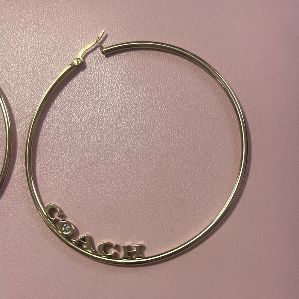 Coach Gold Logo Hoop Earrings - Picture 4 of 6